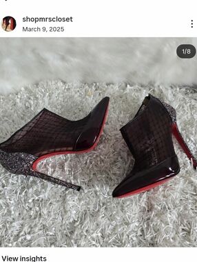Christian Louboutin Black Patent and Glitter Mesh Ankle Booties with Red Sole